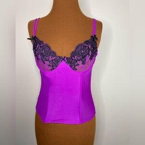 Dreamgirl Fuchsia Black Embroidery Corset Bustier Lingerie Underwire Top Sz 32